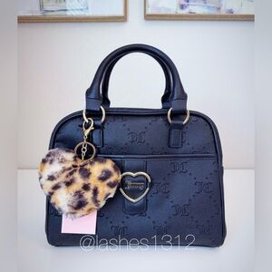 Black Handbag with Leopard Heart Charm